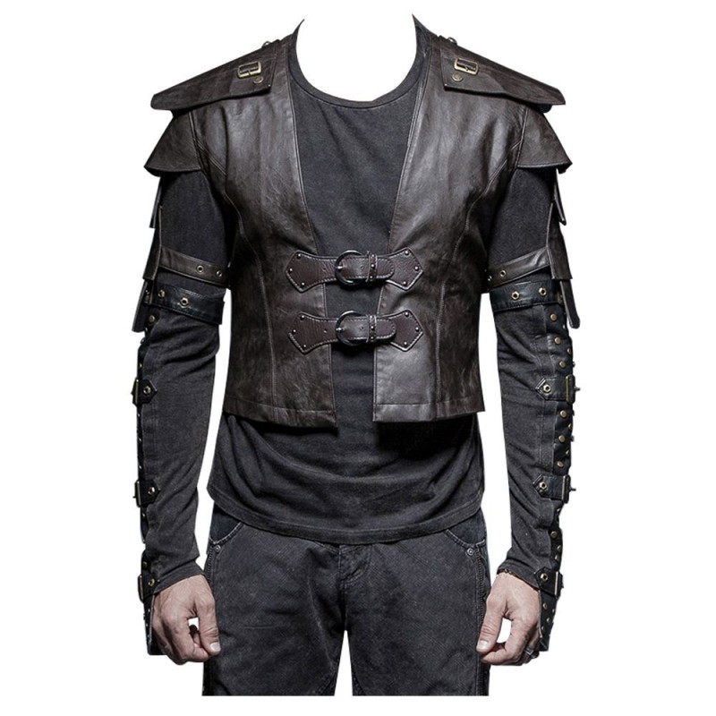 Men Black Leather Armour Vampire Vest With Straps Armour 